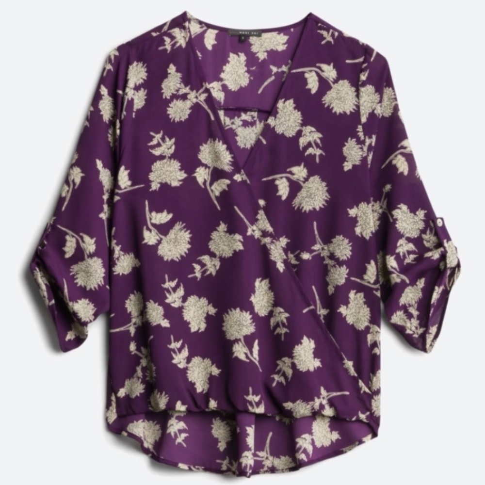 West Kei Surplice Blouse Dark Purple Floral Size L